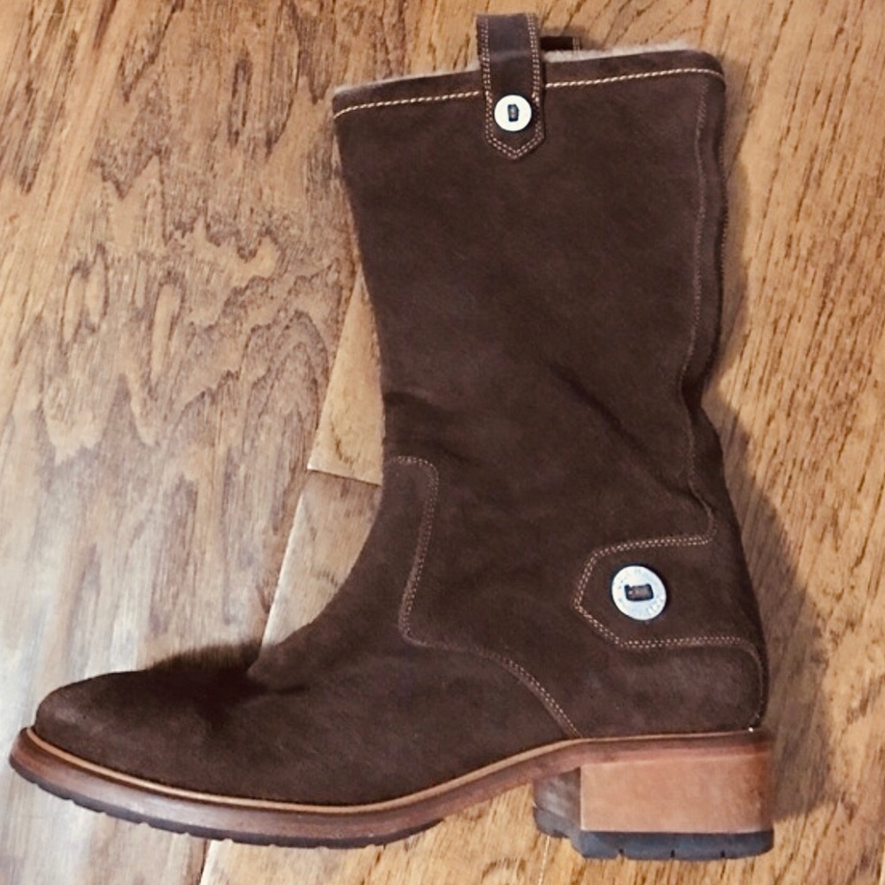Cole Haan Brown Suede Calf Boots Fur lined Sz 8
